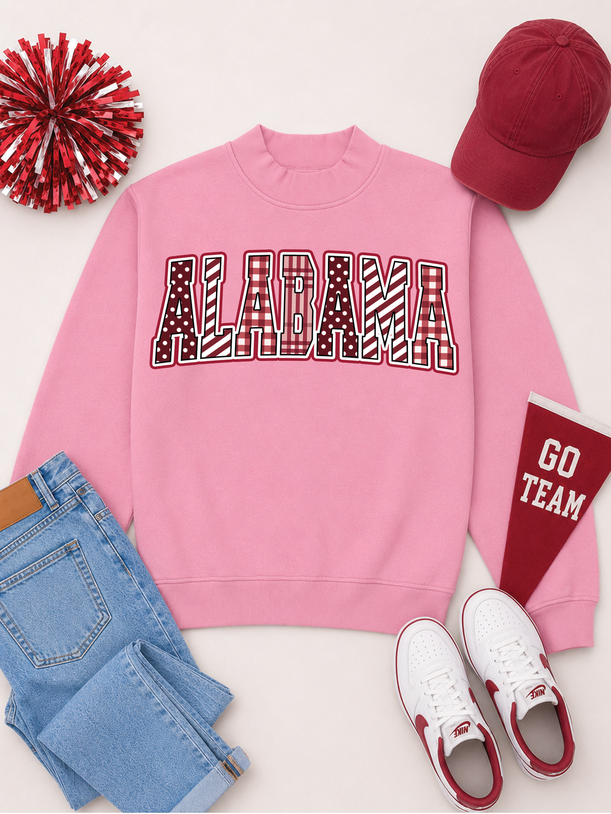 Mixed Pattern Big Letter Custom Graphic Mock Neck Sweatshirt