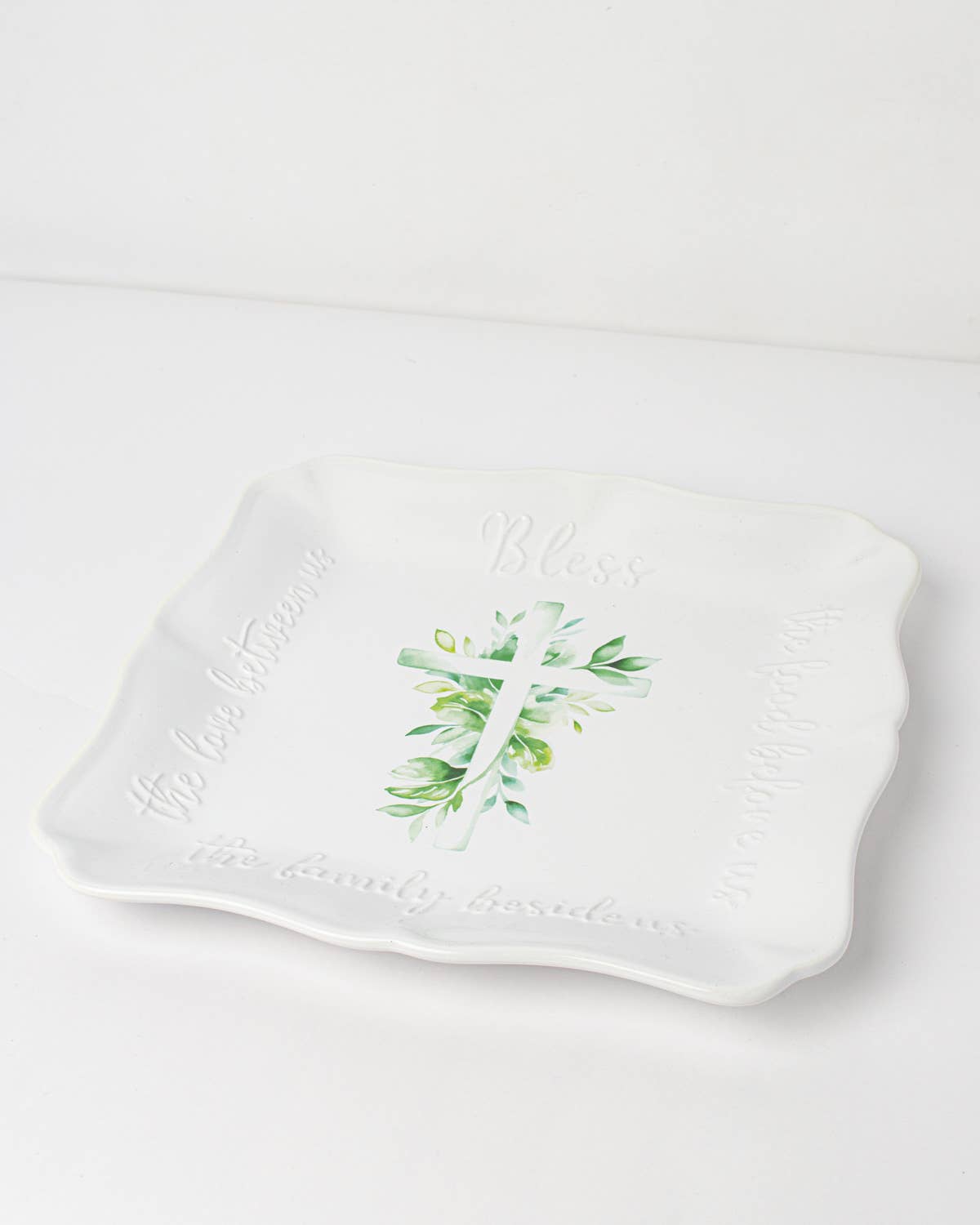 Bless the Food Cross Square Platter White/Multi 11.5x11.5