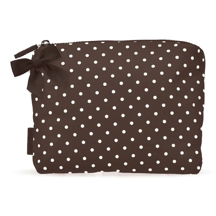 Espresso Polka Dot Bow Crinkle Makeup Bag