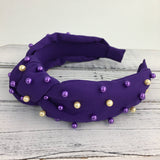Purple and gold pearl knot headband