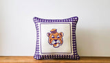 LSU Gingham Mascot Piped Pillow