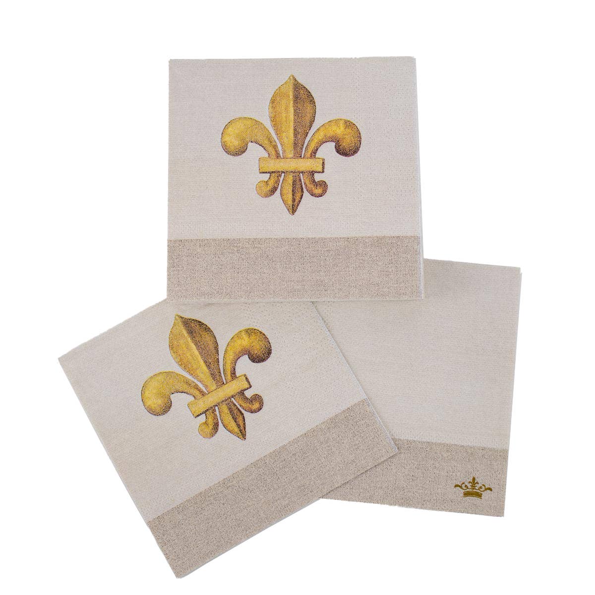 Clermont Fleur Cocktail Napkins   Soft White/Gold   5x5