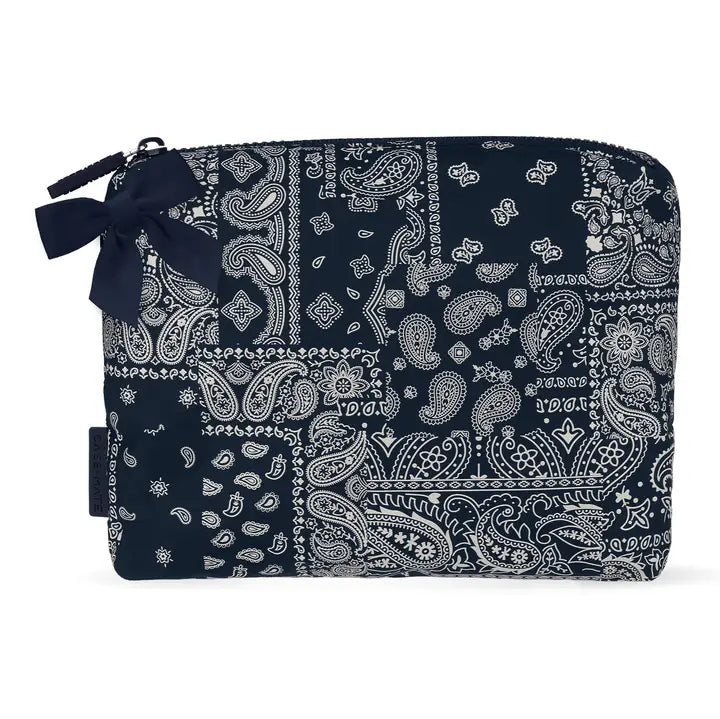 Navy Bandana Bow Crinkle Makeup Bag