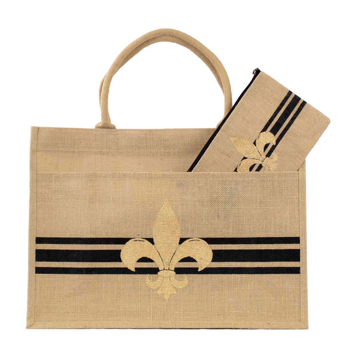 Bordeaux Jute Pocket Tote   Natural/Black/Gold   19x14x7.5
