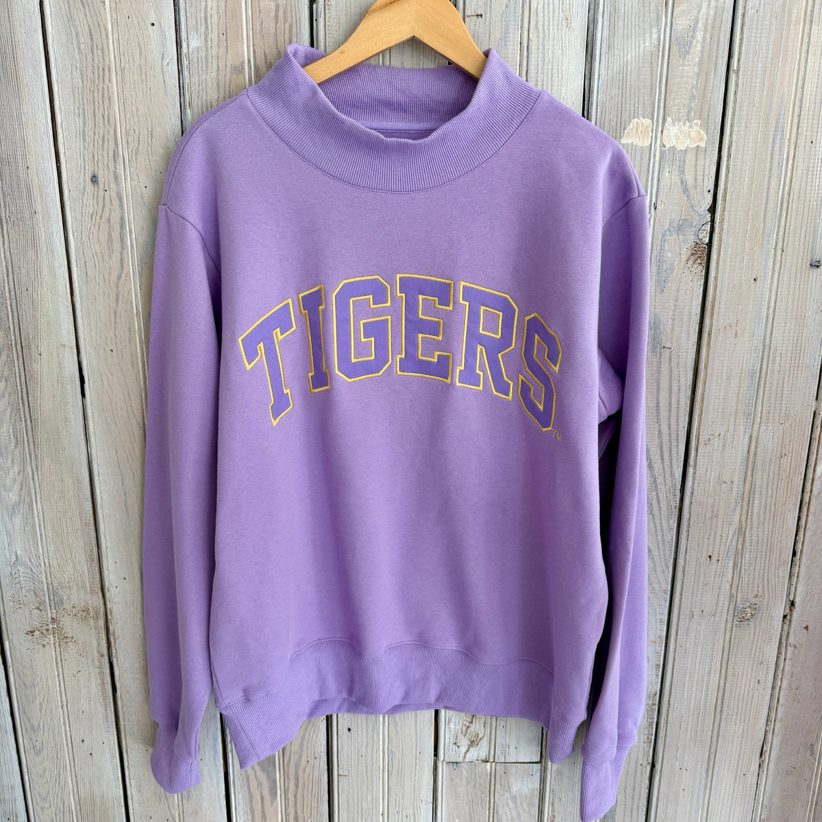 LSU TIGERS Varsity Mockneck Sweatshirt-Lavender