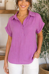 Collared Roll Sleeve Blouse