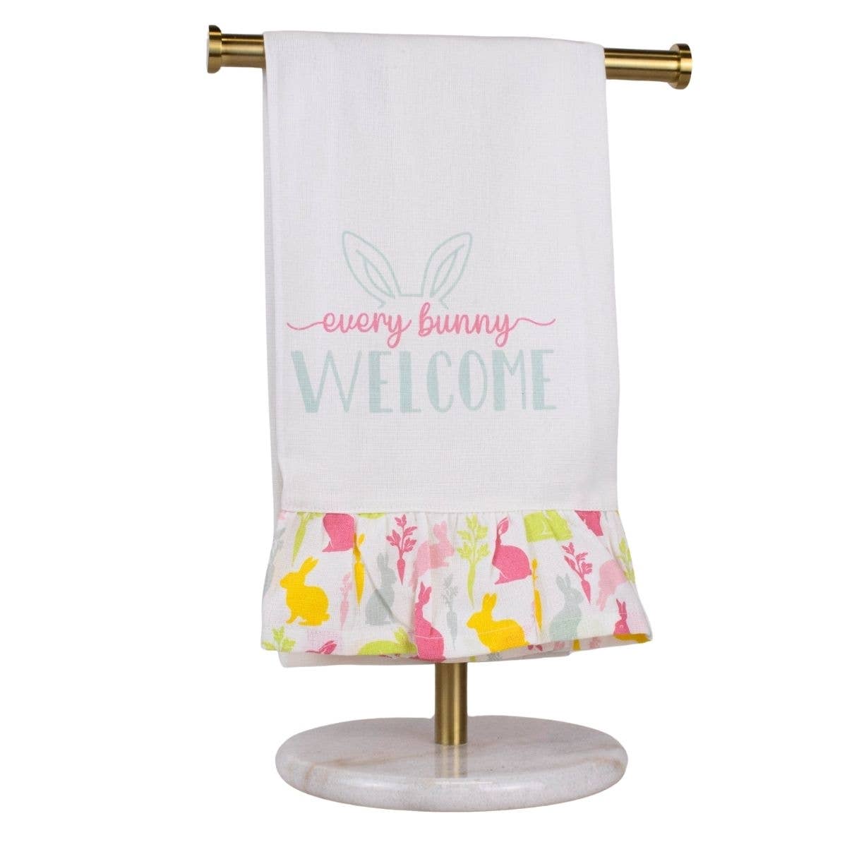Welcome Becker Bunny Ruffle Hand Towel   White/Multi   20x28