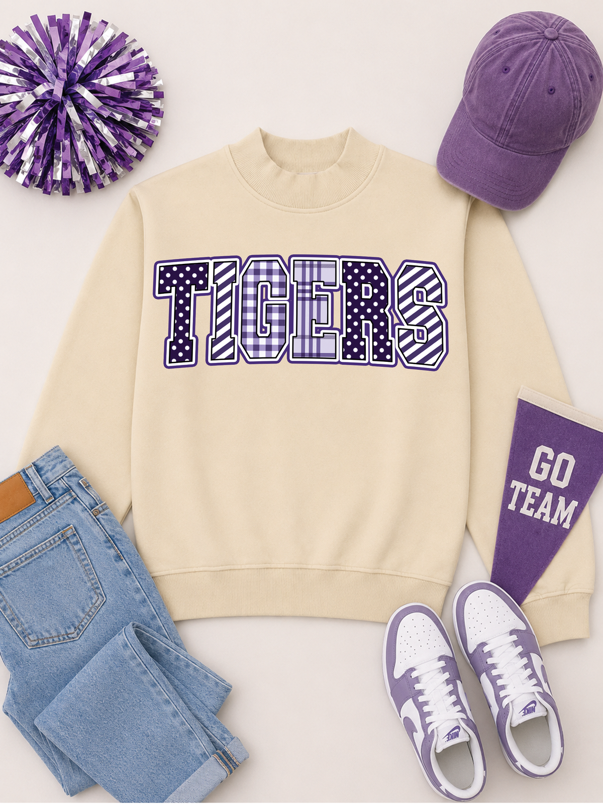 Mixed Pattern Big Letter Custom Graphic Mock Neck Sweatshirt