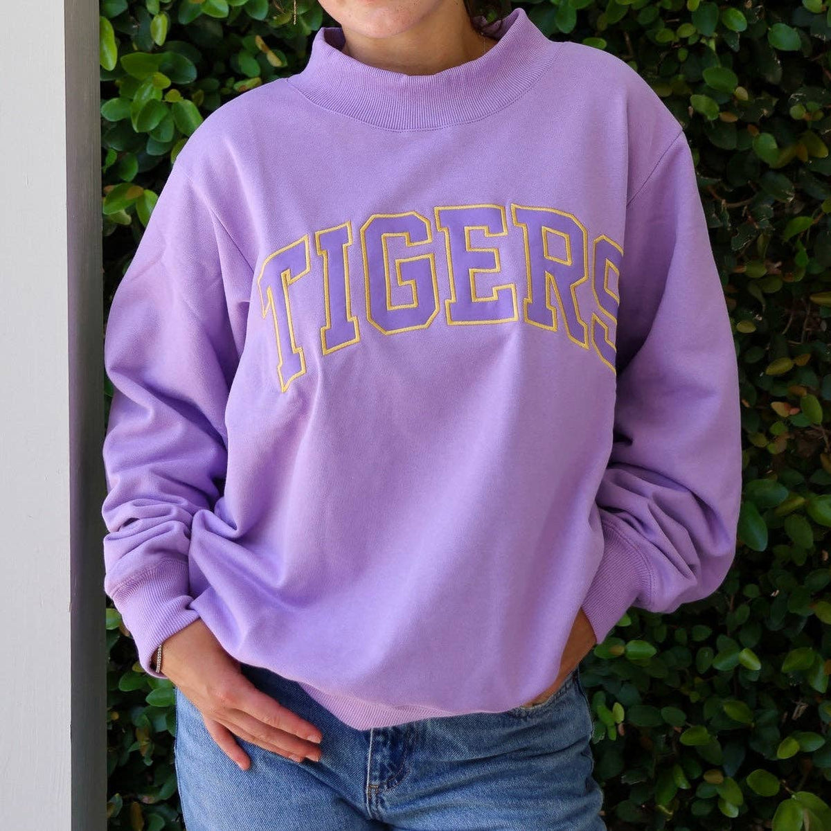 LSU TIGERS Varsity Mockneck Sweatshirt-Lavender
