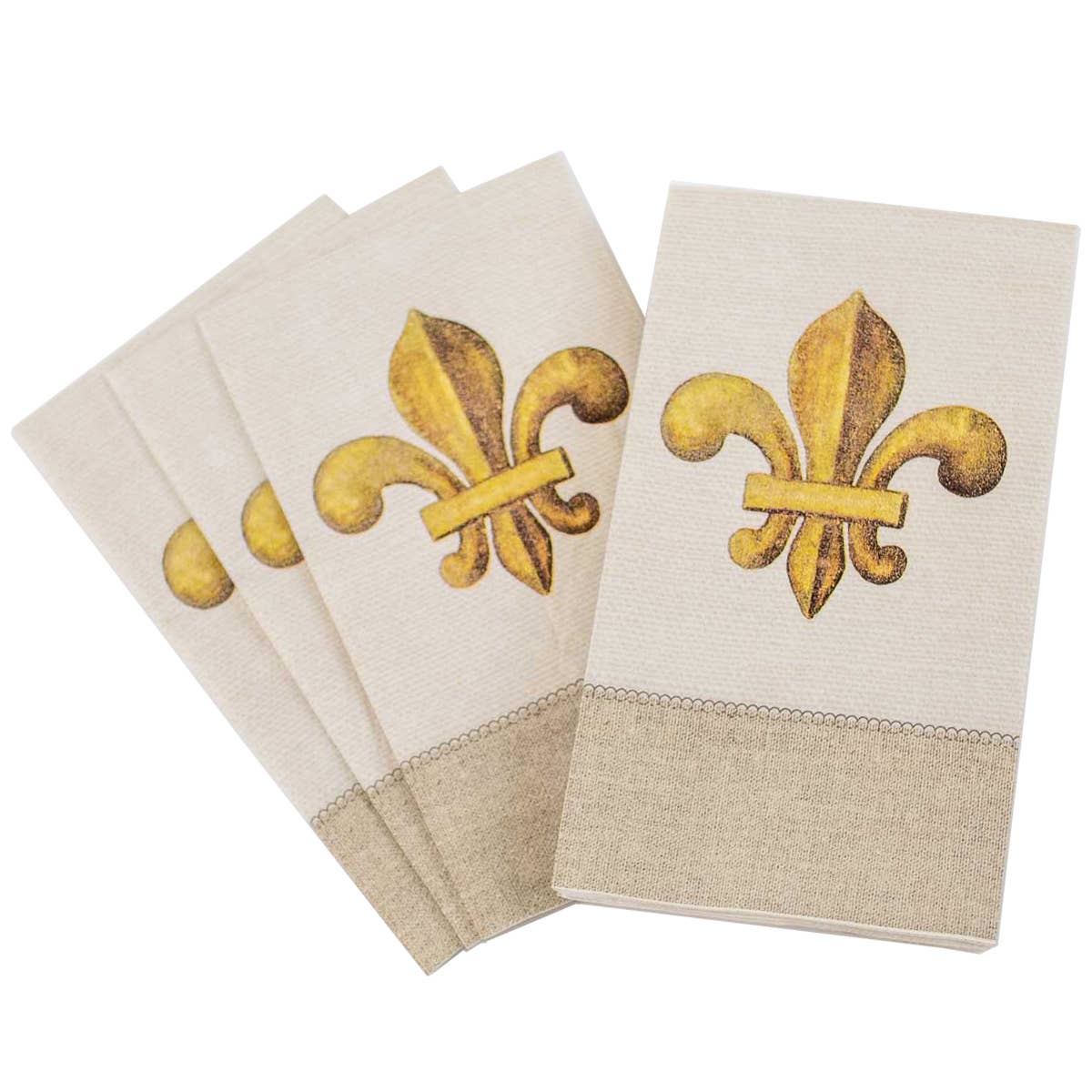 Clermont Fleur Guest Napkins   Soft White/Gold   4.25x7.75
