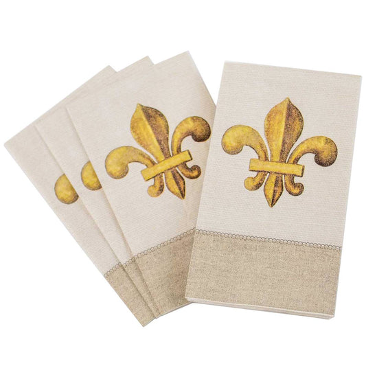 Clermont Fleur Guest Napkins   Soft White/Gold   4.25x7.75