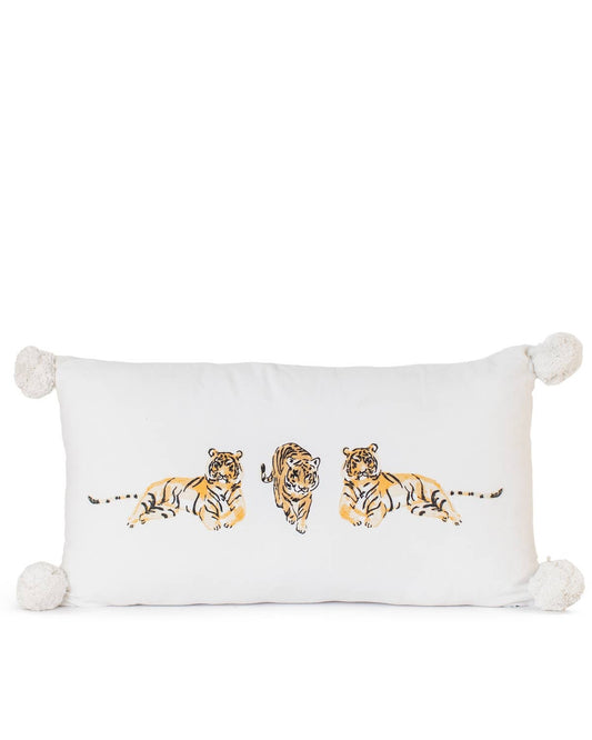 Regal Tiger Lumbar Pillow   Soft White/Multi   12.5x22..5
