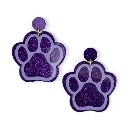Paw Print Acetate Earrings   Purple/Light Purple   2"