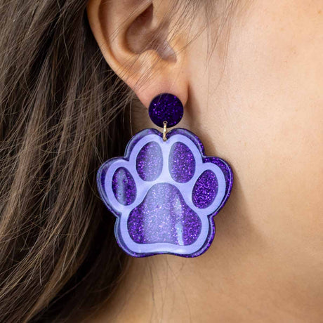 Paw Print Acetate Earrings   Purple/Light Purple   2"