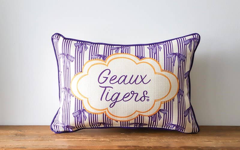 Geaux Tigers Bow Pattern Piped Pillow
