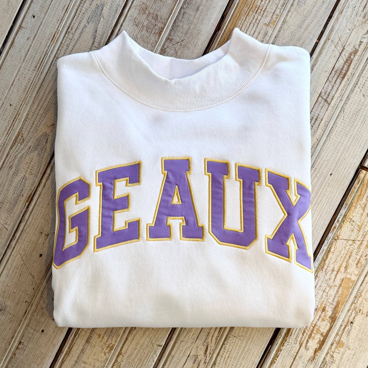 GEAUX Varsity Mockneck Sweatshirt-white