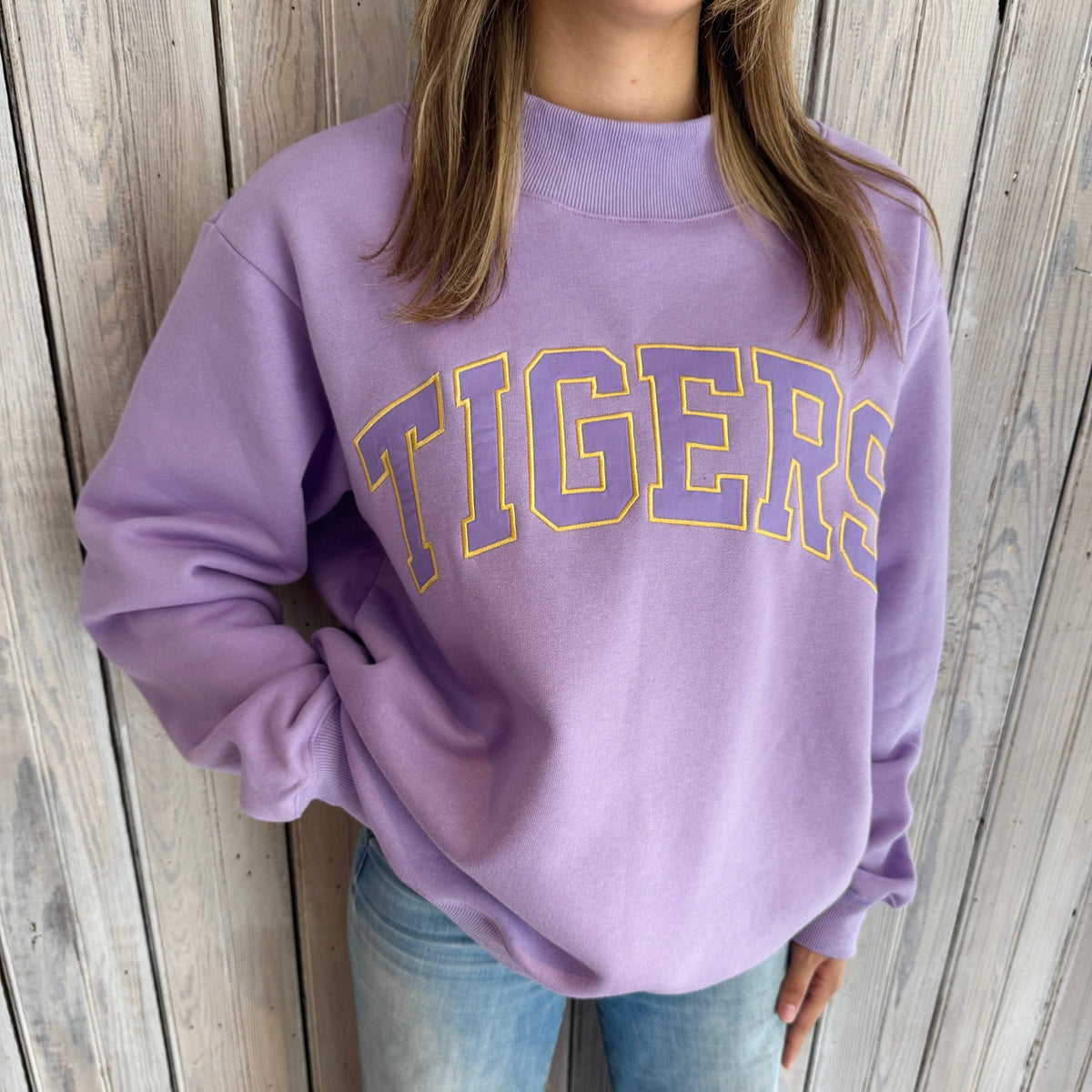 LSU TIGERS Varsity Mockneck Sweatshirt-Lavender