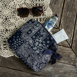 Navy Bandana Bow Crinkle Makeup Bag